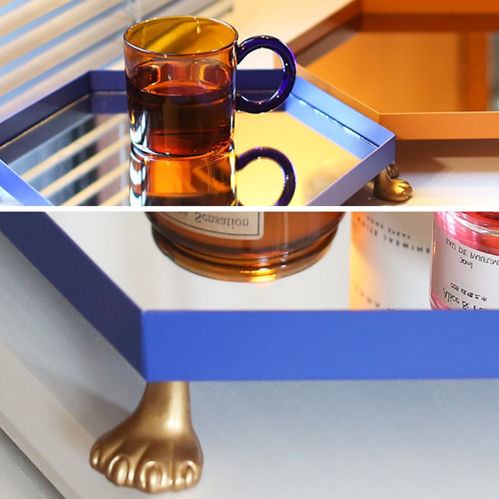 Modern Hexagonal Tray Desk Organiser with Mirror Surface & 6 Cat Paws window image