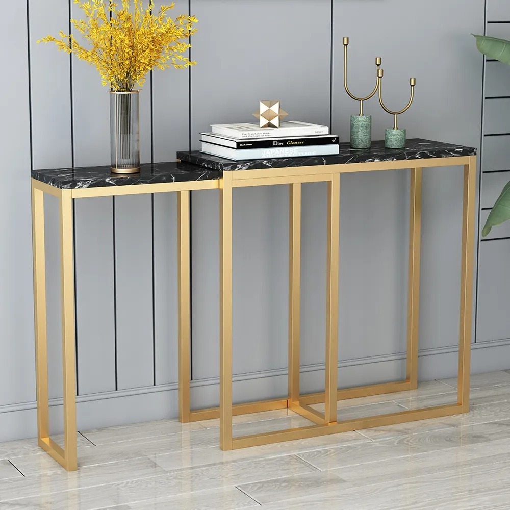 Black Adjustable Console Table with Marble Top window image