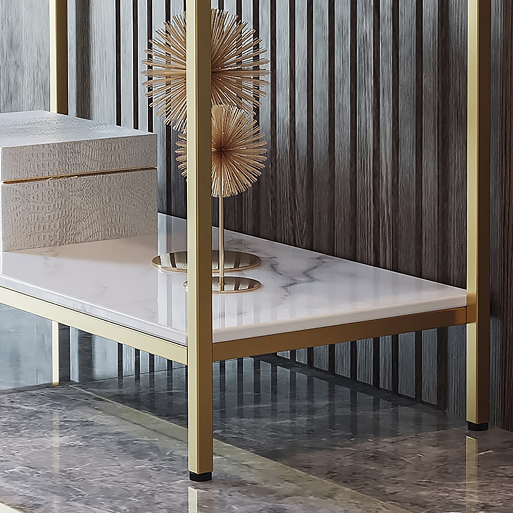 White Console Table with Drawers & Shelf Metal Frame window image