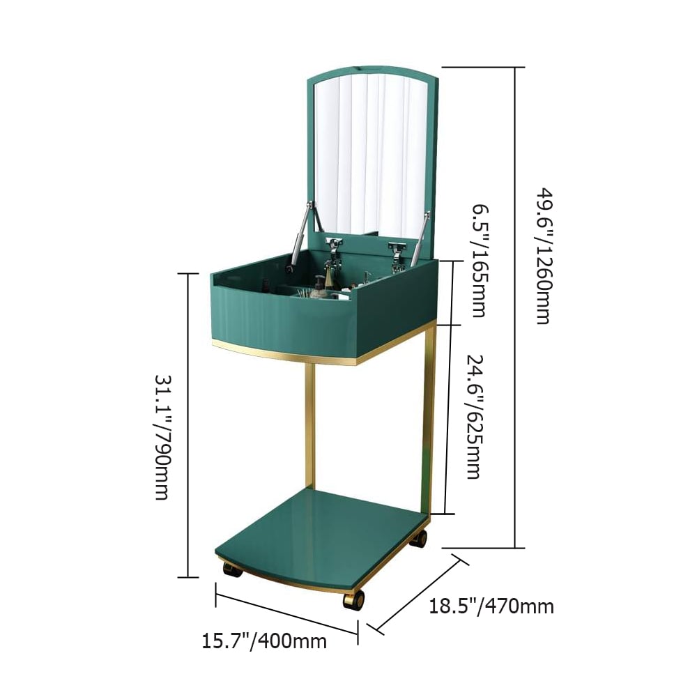 White Modern Makeup Vanity Table C-Shaped with Flip Top Mirror&Caster window image