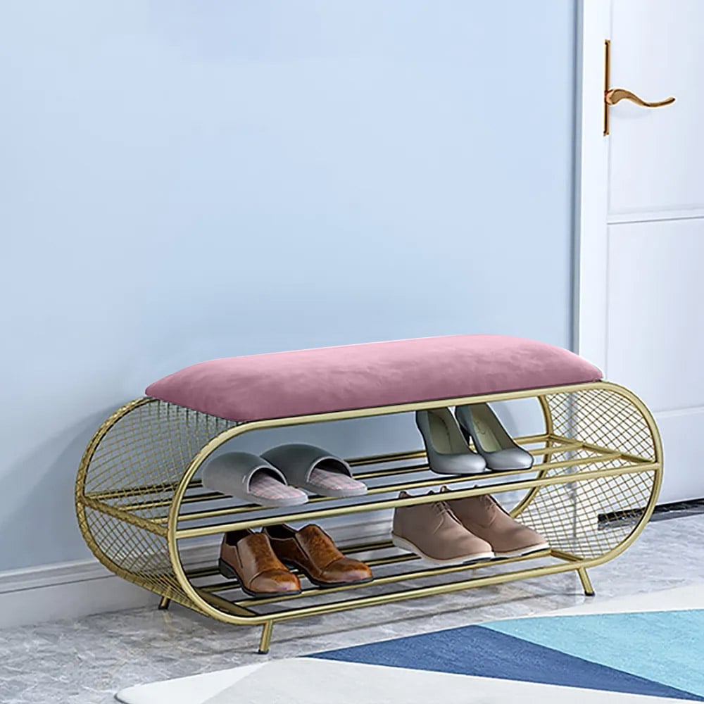 Modern Bench Velvet Upholstered Bench for Shoe Storage window image