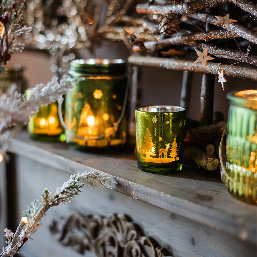 Romantic Christmas Votive Candle Holder Cup Glass Cup Decorative Painted Grass window image