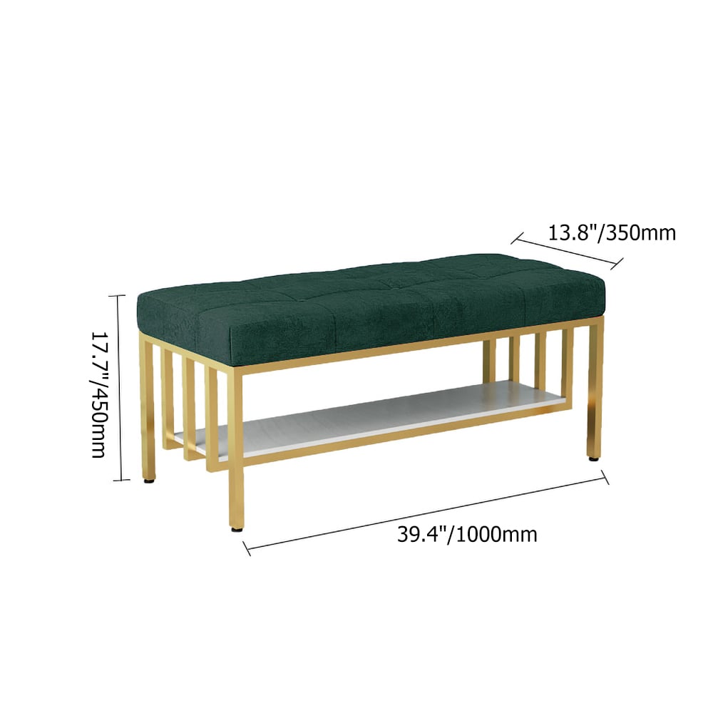 Gray Storage Entryway Bench Upholstered Velvet Modern Bench with Shelf in Gold window image