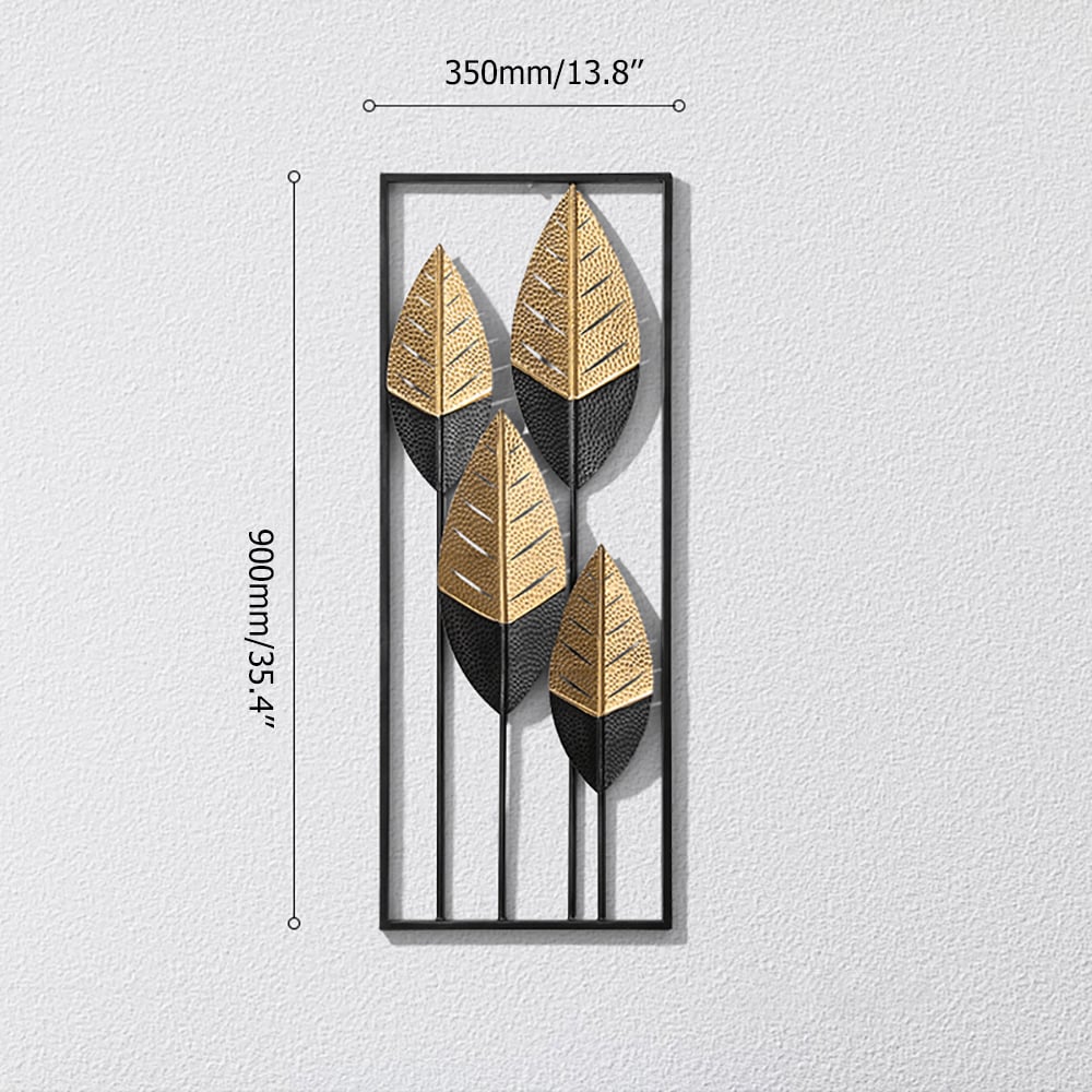 Modern Luxury 3D Gold & Black Leaves Wall Decor Home Art With Framed window image