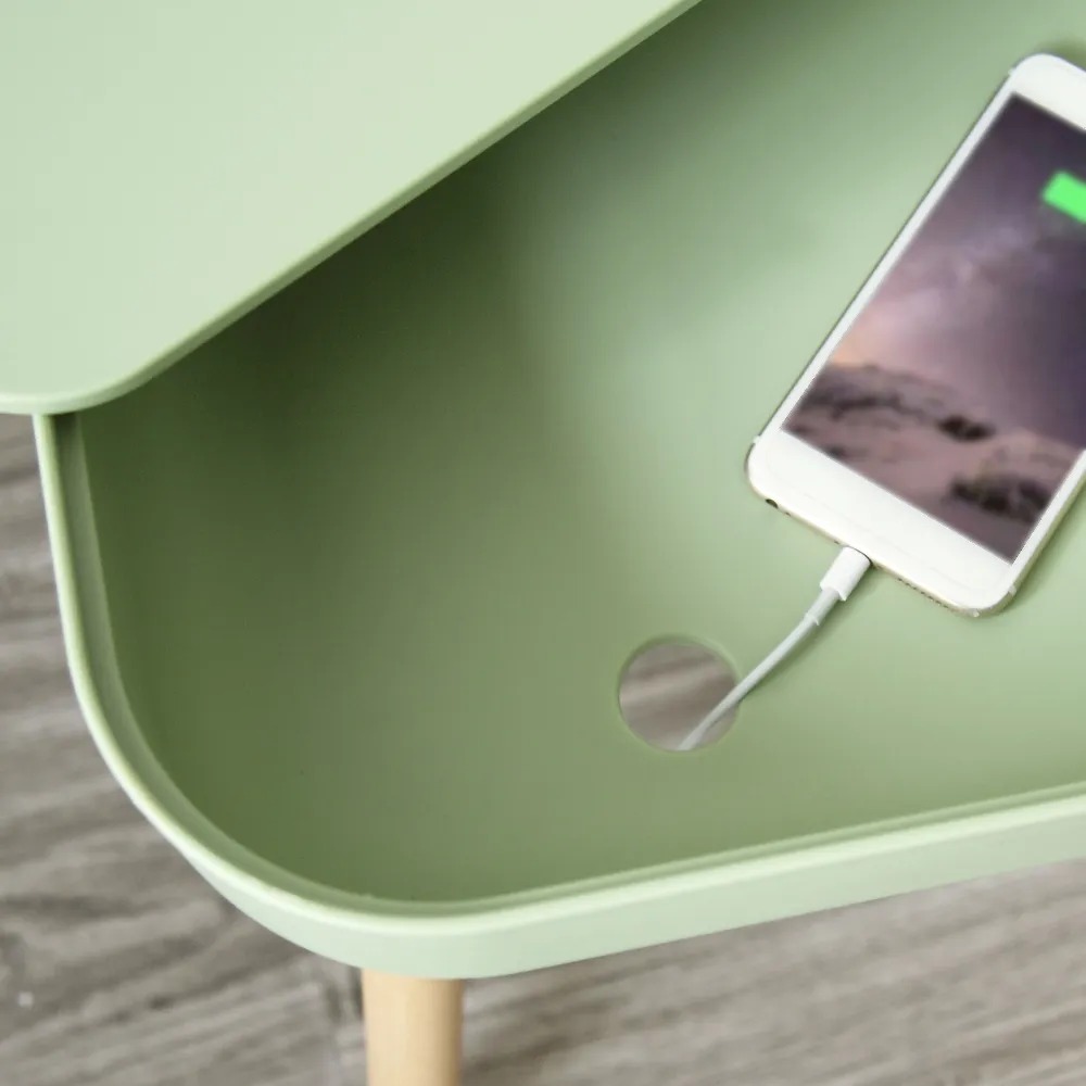 Set of 2 Green Side Table with Storage Wood Modern End Table window image