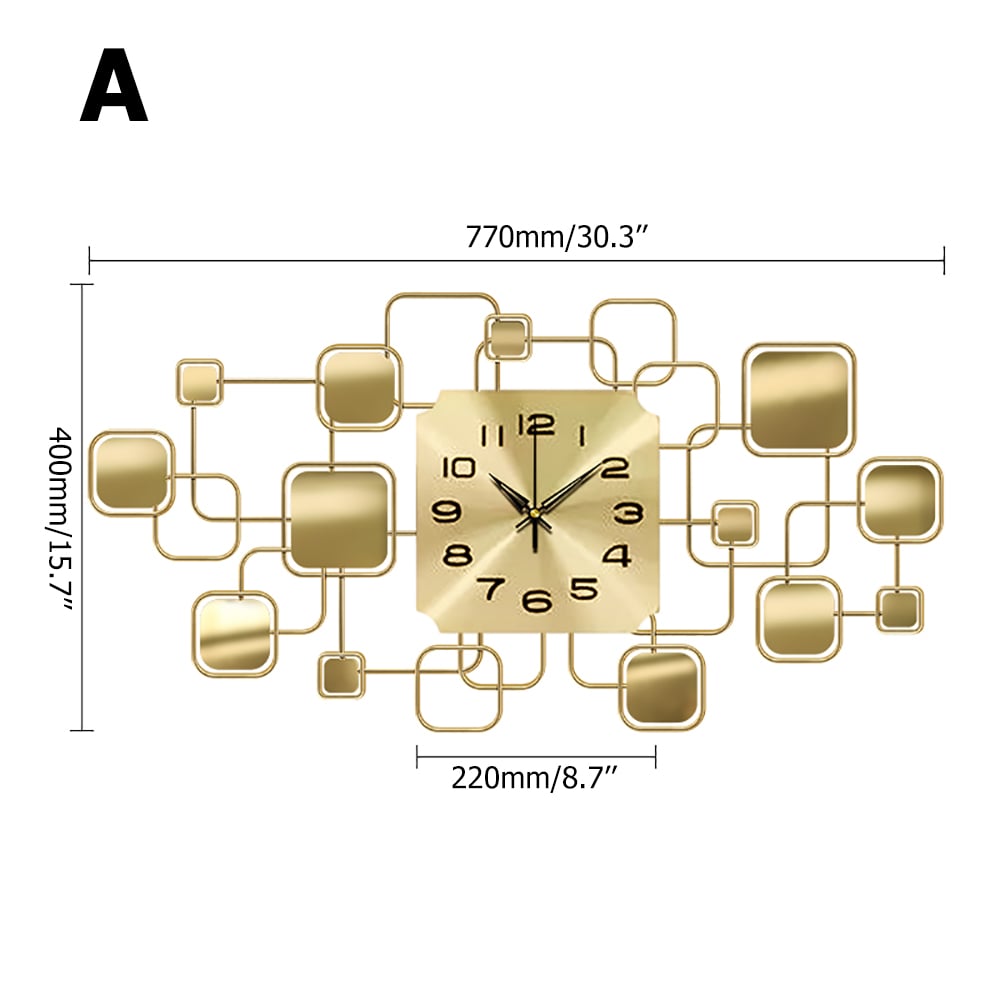 Style A 3D Geometric Square Design Modern Classic Golden Metal Wall Clock Home Decor window image