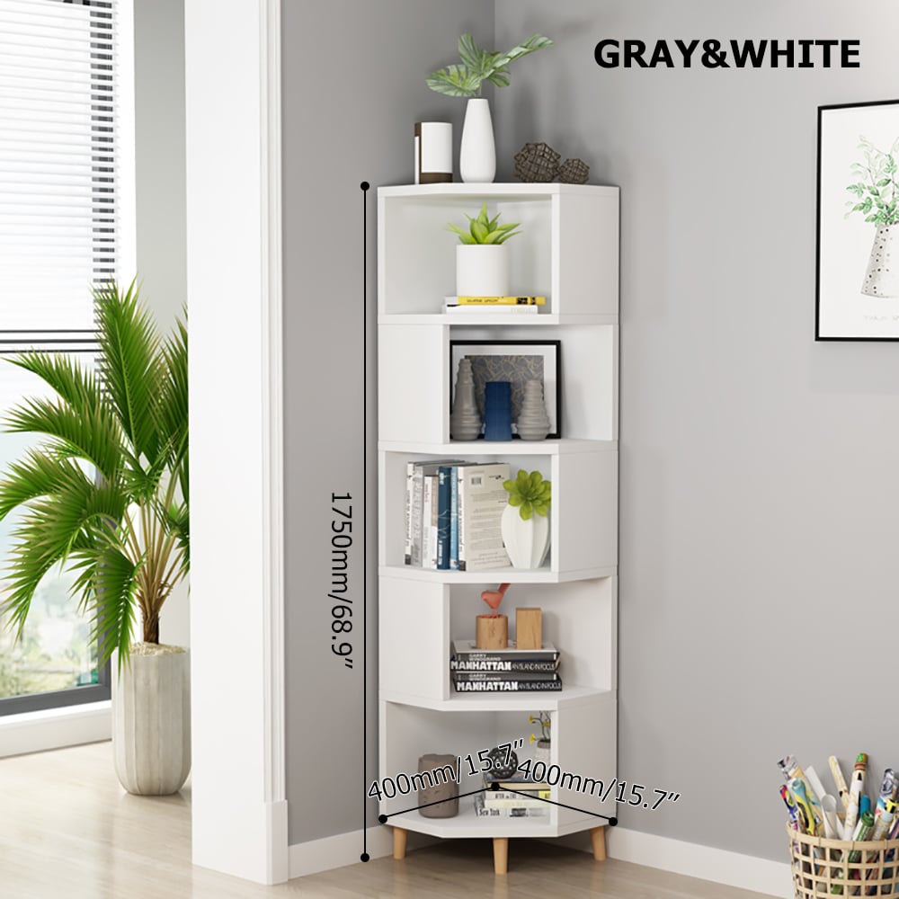 Modern Block Freestanding Cornor Bookshelf 70.1'' window image