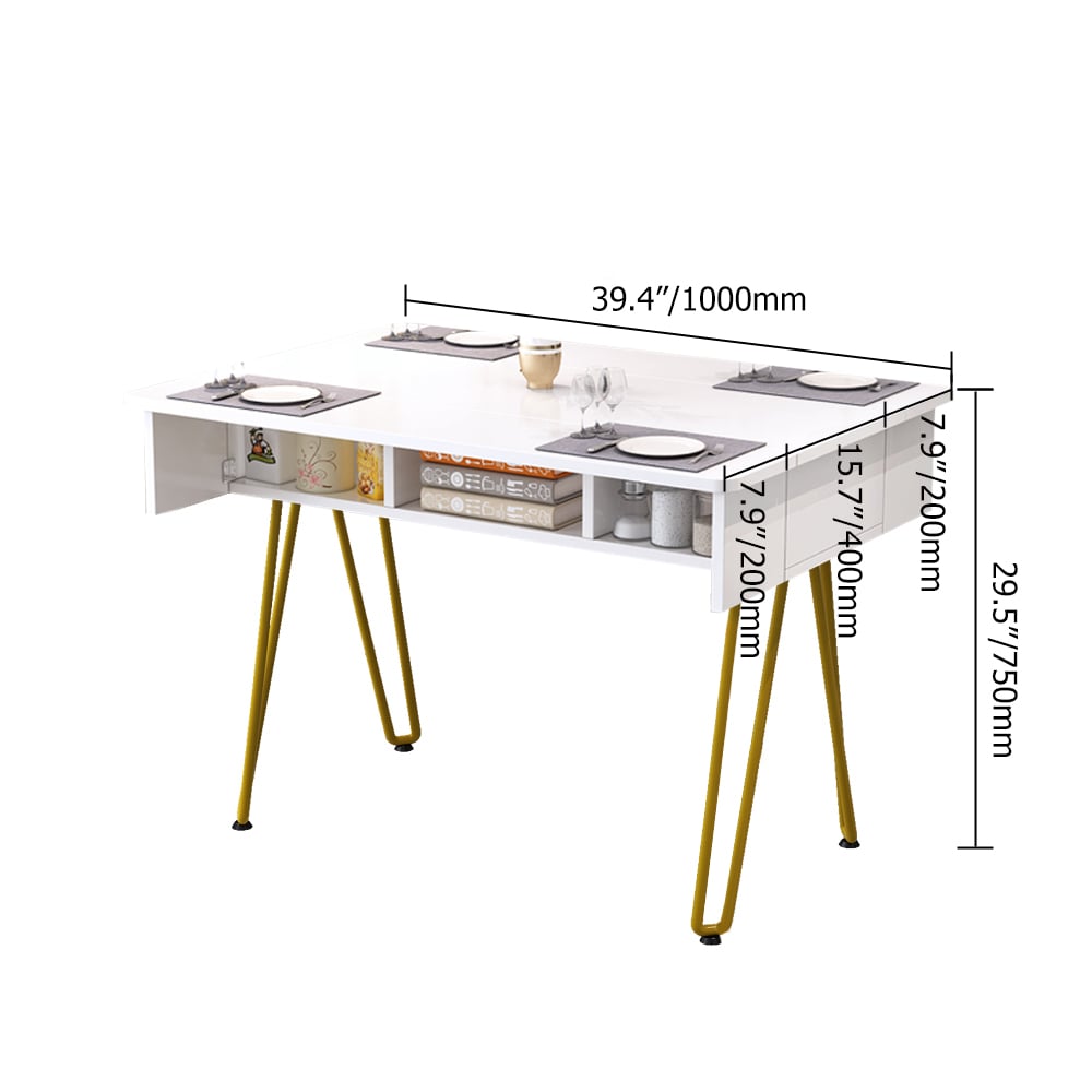 White Desk with Storage Writing Desk Metal Legs in Gold window image