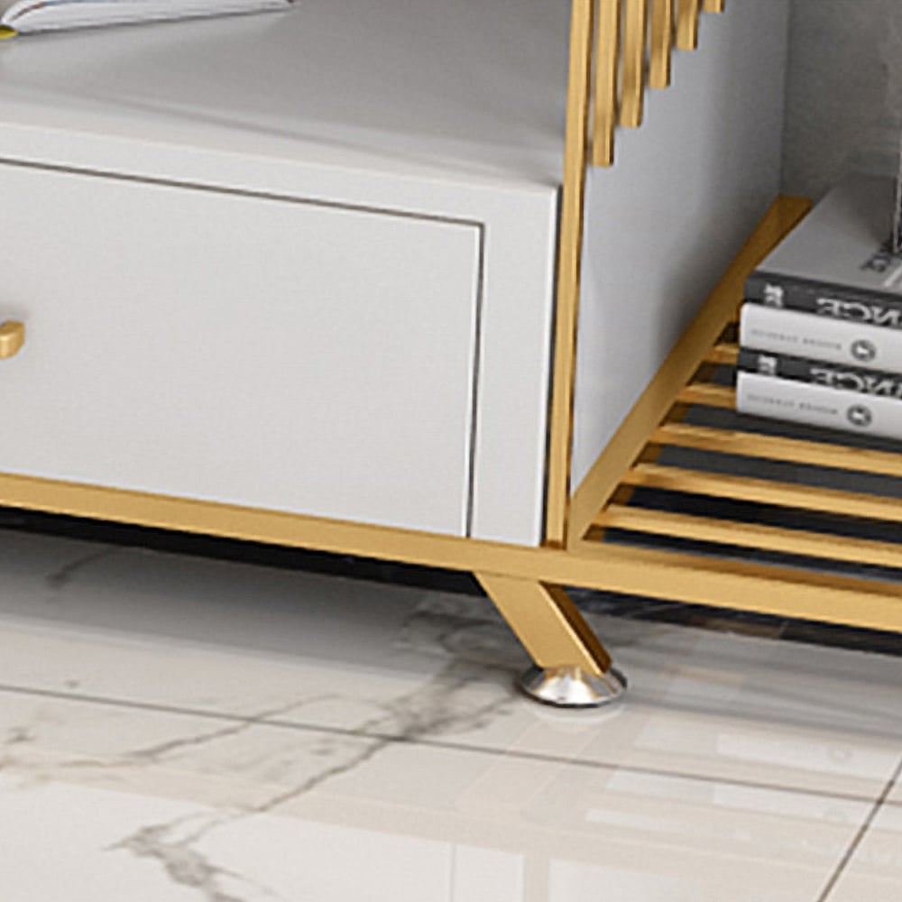 79" White TV Stand Oval Entertainment Console with Storage in Gold window image