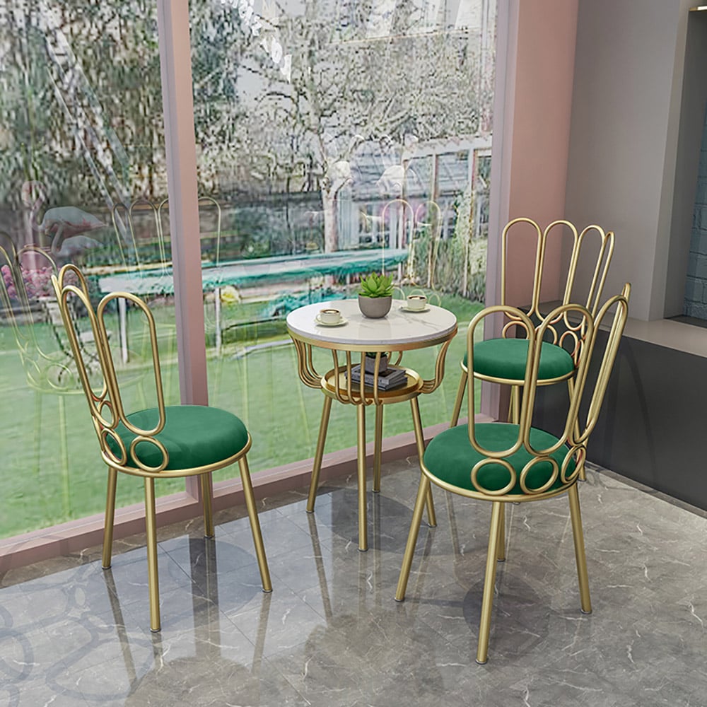 Bar Table Sets with Storage Marble Top Metal Frame Stools Included in Green window image