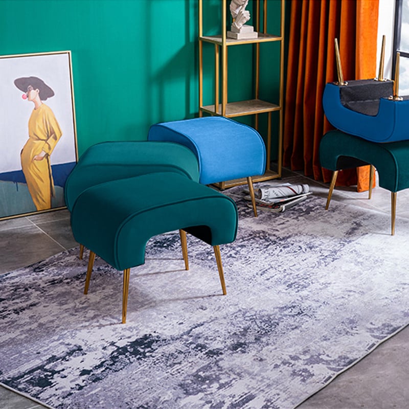 Blue Ottoman Upholstered Velvet Rectangular Ottoman Footrest Stool window image