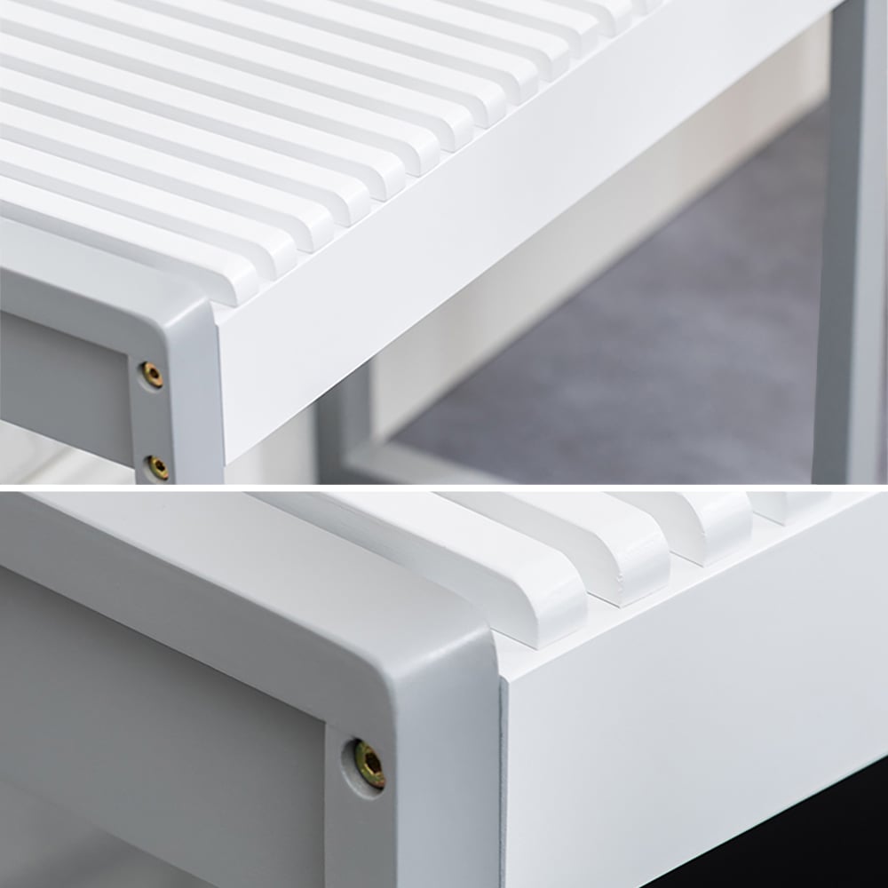 White Modern Bamboo Storage Bench with 2 Bins 31.5'' window image