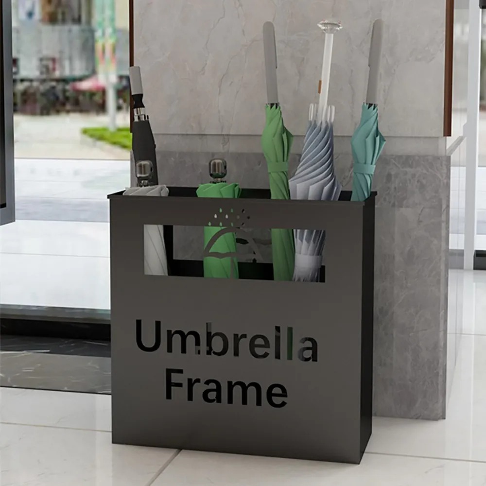 Modern Rectangle Metal Umbrella Stand in Black window image