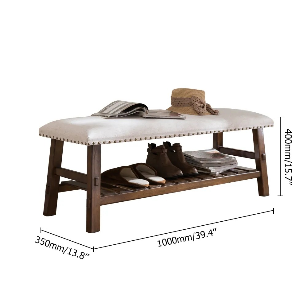 39.4" Modern Upholstered Ottoman Pouf Bench with Shoe Storage window image