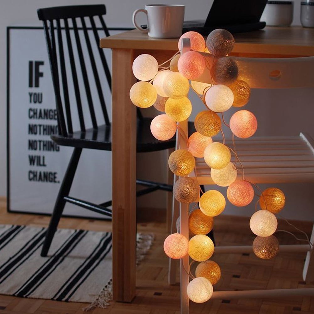 Handmade Colorful Decoration Bulbs Cotton Ball String LED Small Lanterns Flashing Lights Room String Lights window image