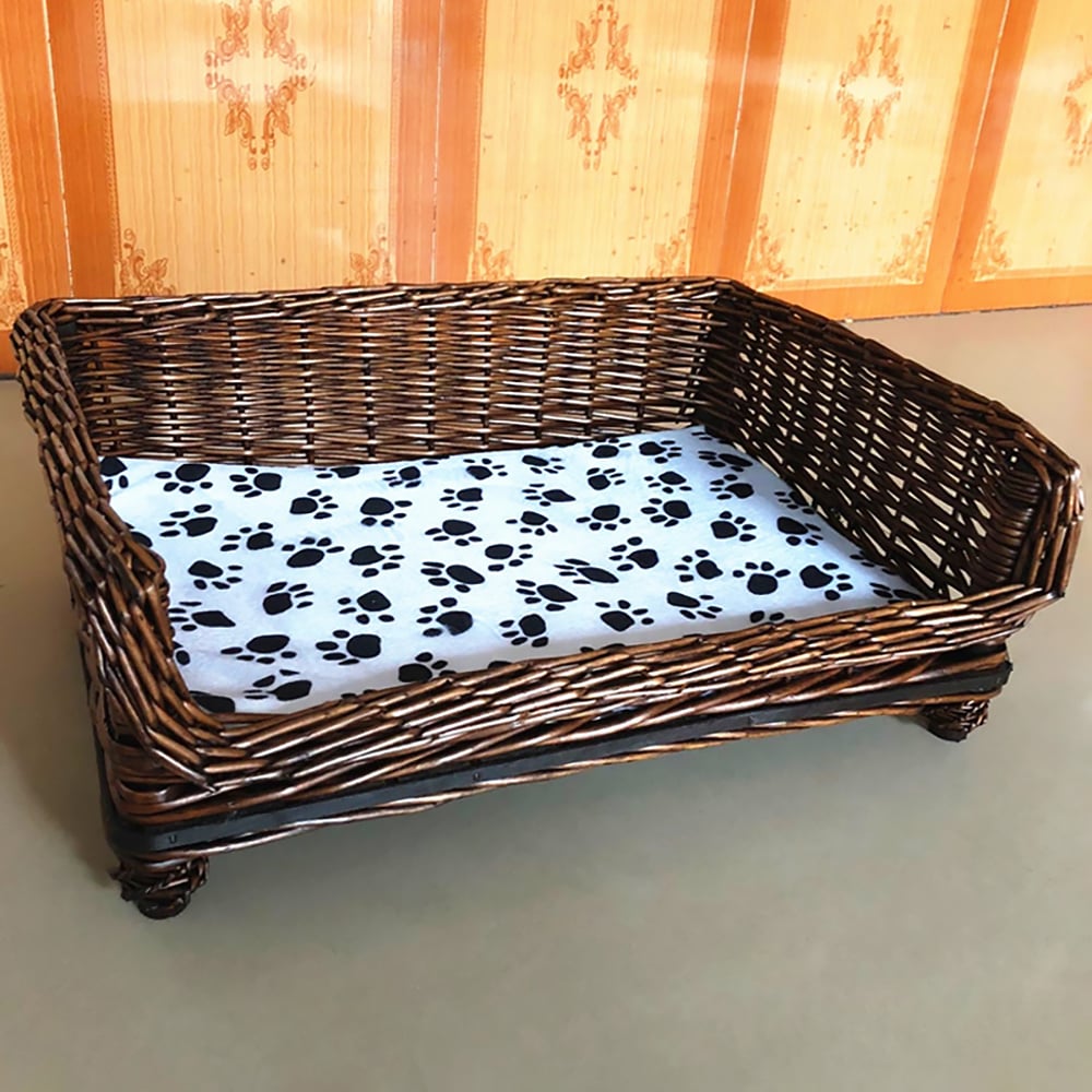 25.6" Coffee Woven Rattan Dog Bed Medium with Cotton Cushioned Pad window image