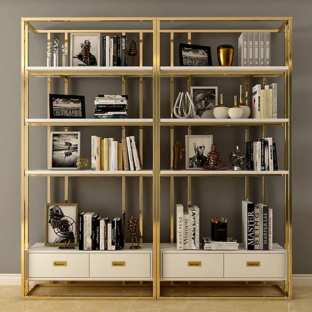 Modern Etagere Bookshelf Freestanding in Golden Metal window image