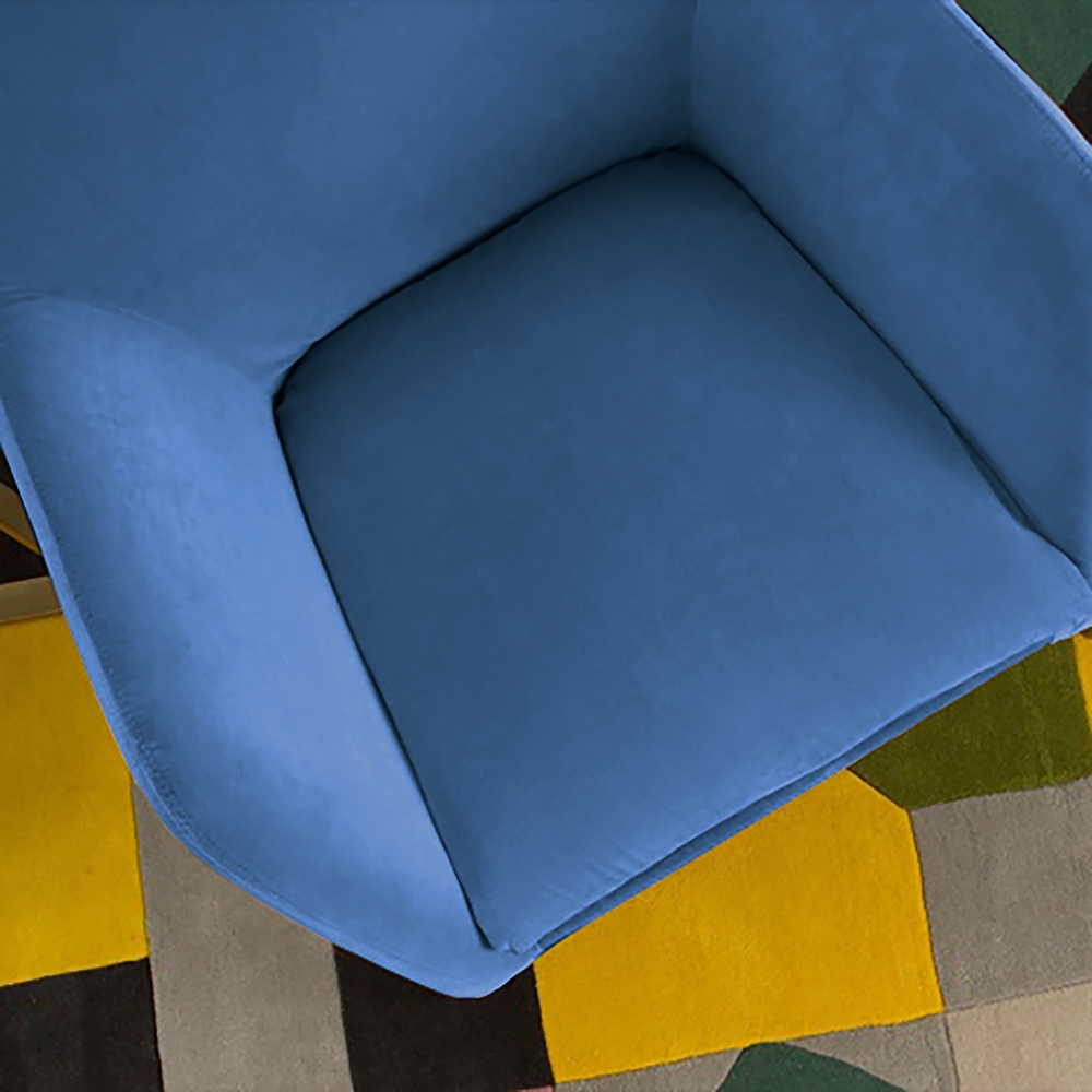 Blue Velvet Accent Chair Modern Upholstered Arm Chair with Gold Legs Pillow Included window image