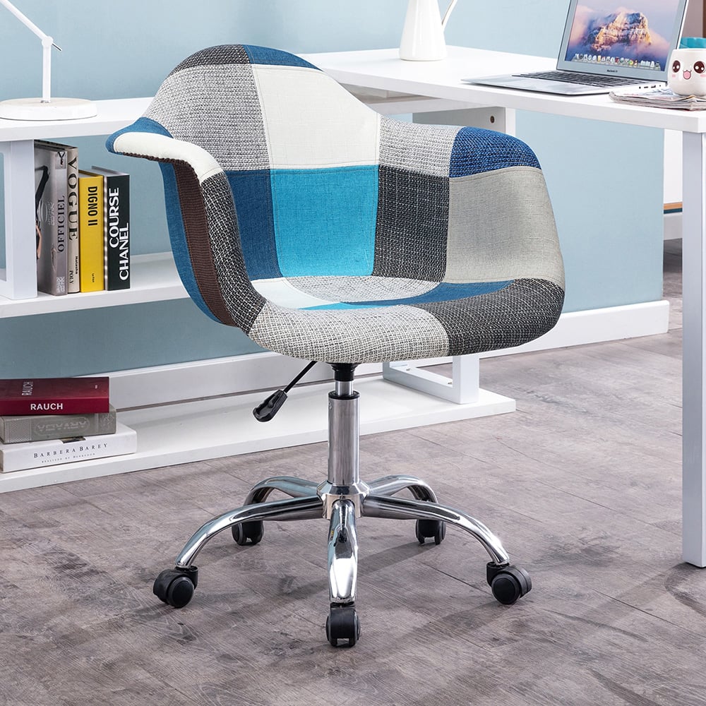 Chaise de bureau pivotante moderne en lin avec accoudoirs pour bureau Chaise d'ordinateur rembourrée image de fenêtre