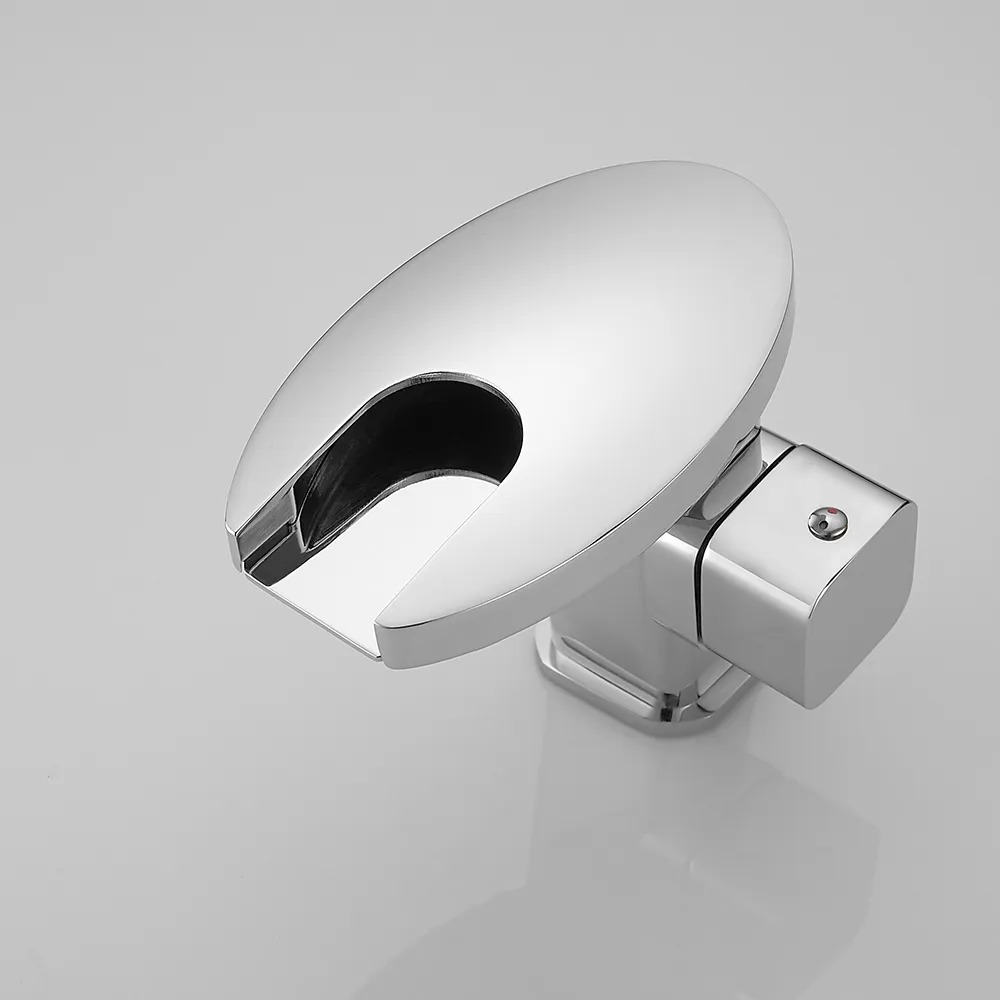 LED Single Handle Waterfall Bathroom Sink Faucet Round Spout Solid Brass in Chrome window image