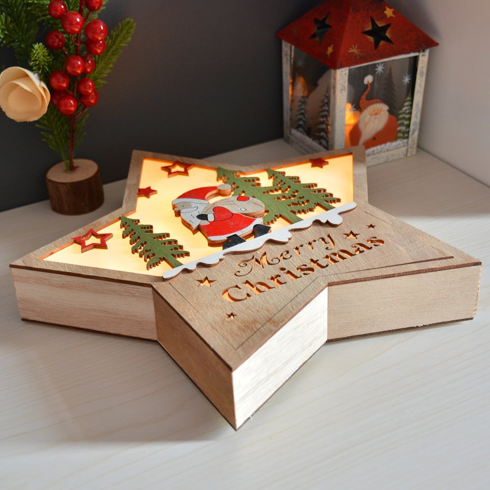 Christmas Decoration Table Lamp Wood Battery Operated LED Desktop Lamp Set of 2 C window image
