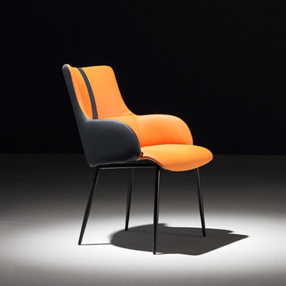 Modern Dining Chair High Back PU Leather Upholstered Dining Chair in Orange window image