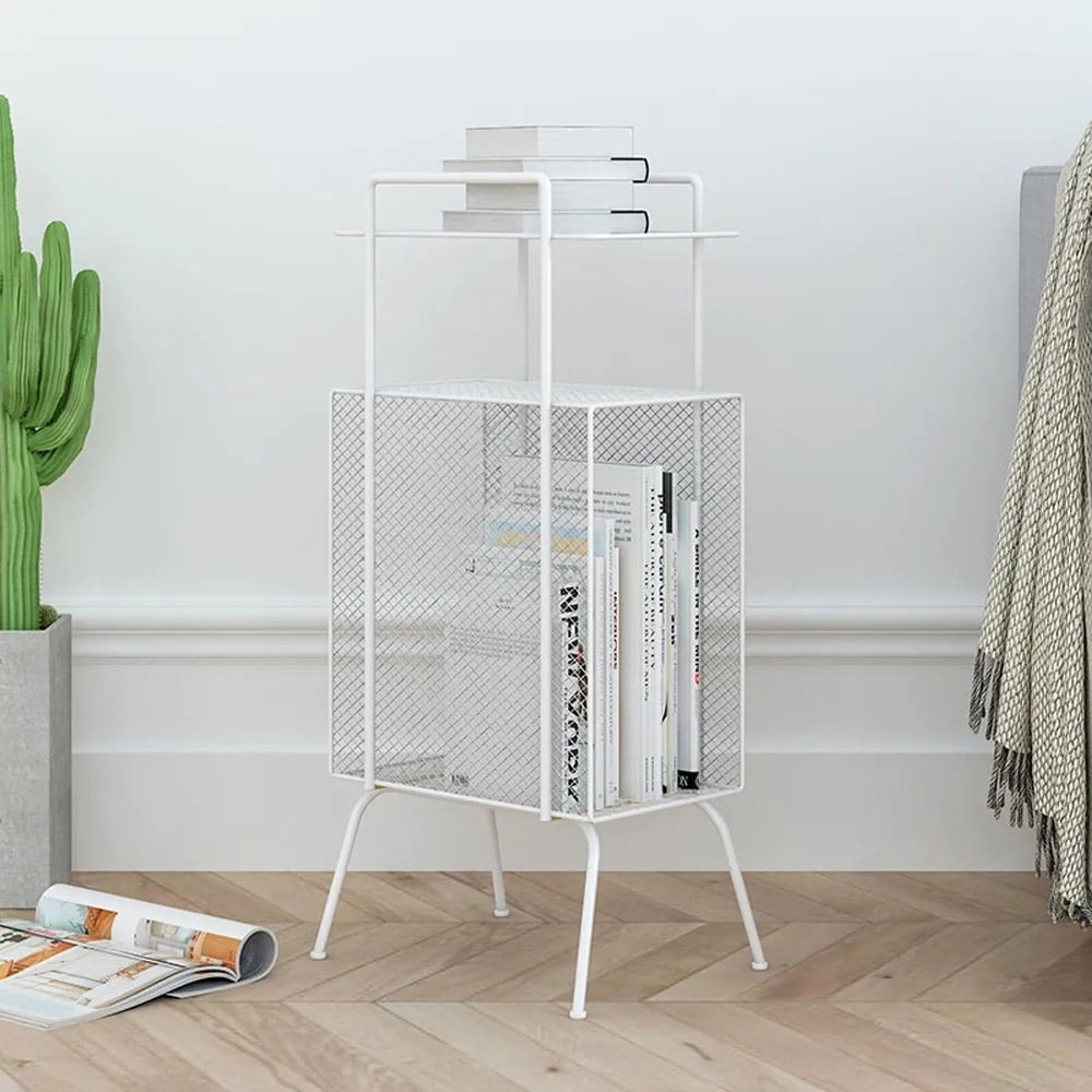 Modern End Table with Shelf 3-Tiered Metal Side Table in White window image