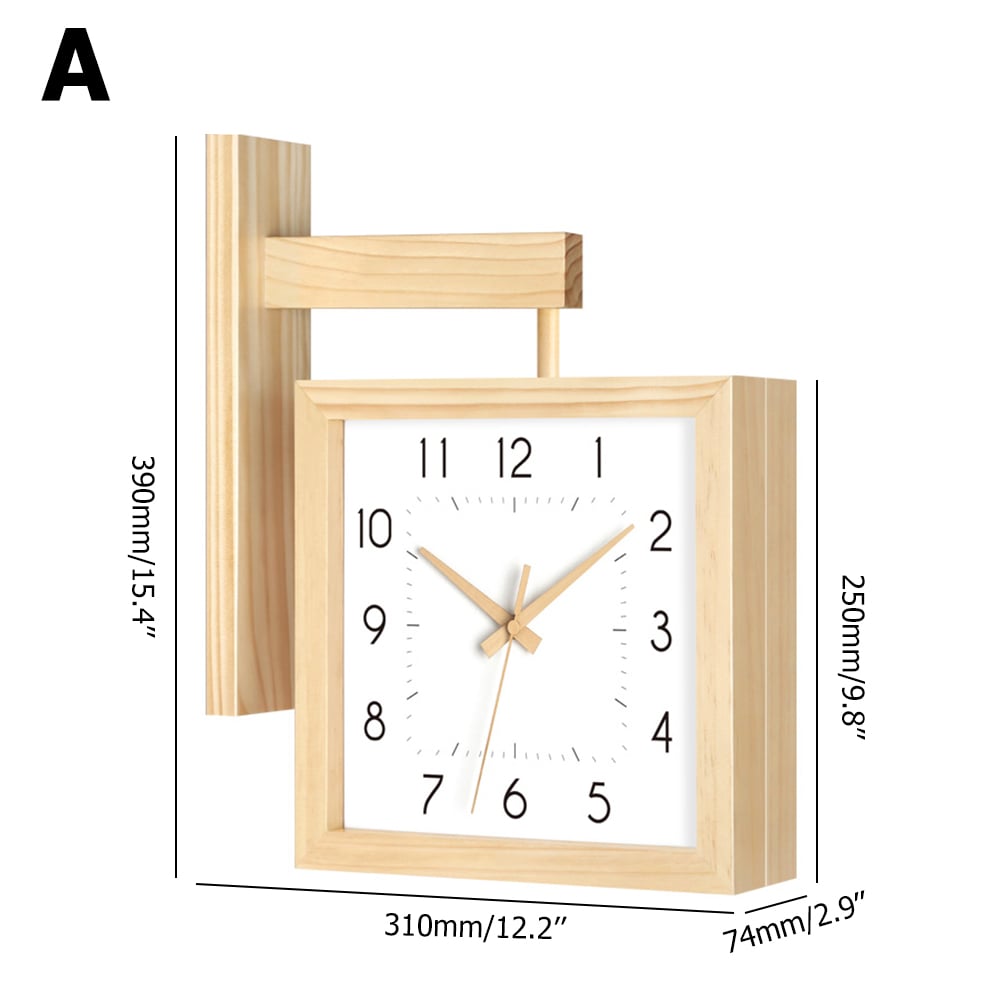 Nordic Square Wall Clock Double-Sided Minimalist Solid Wood Clocks window image