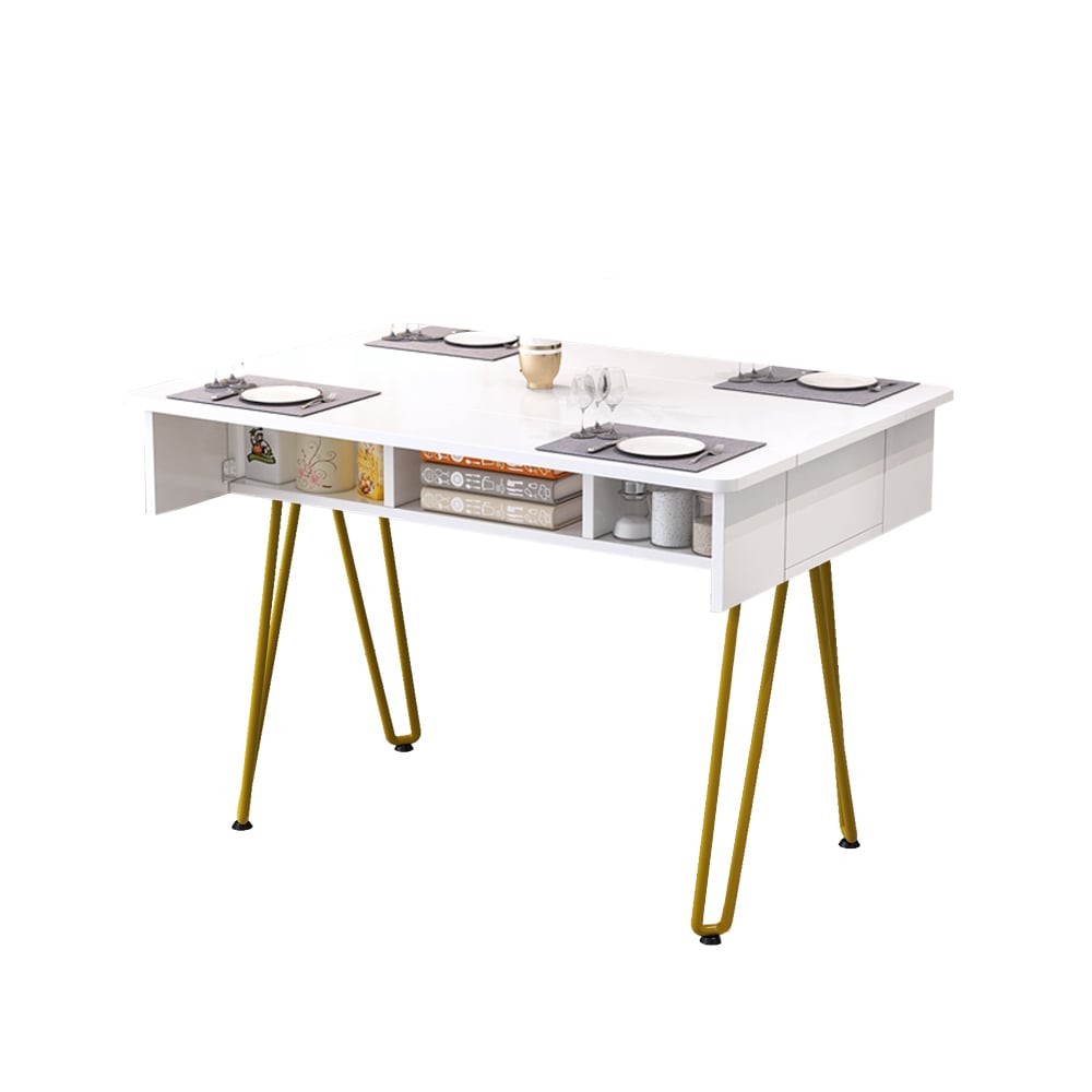 White Desk with Storage Writing Desk Metal Legs in Gold window image