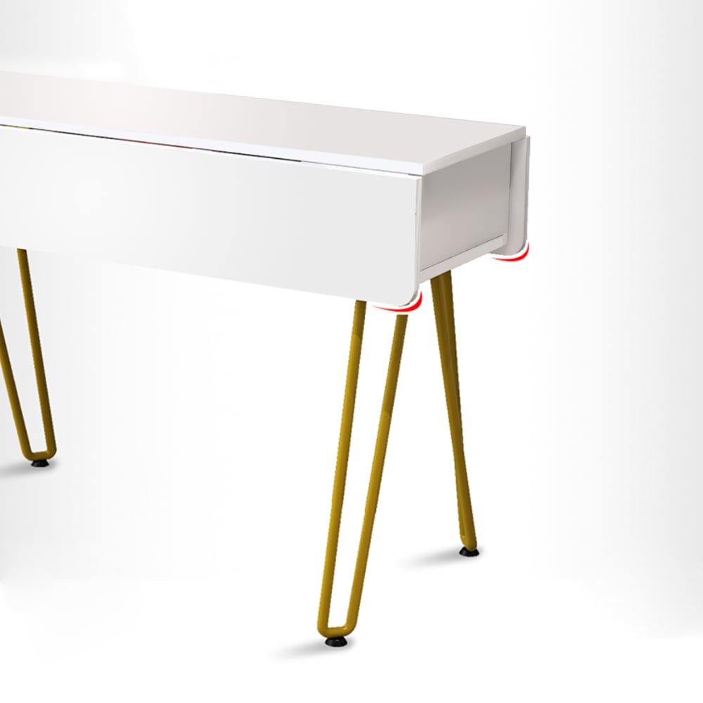 White Desk with Storage Writing Desk Metal Legs in Gold window image