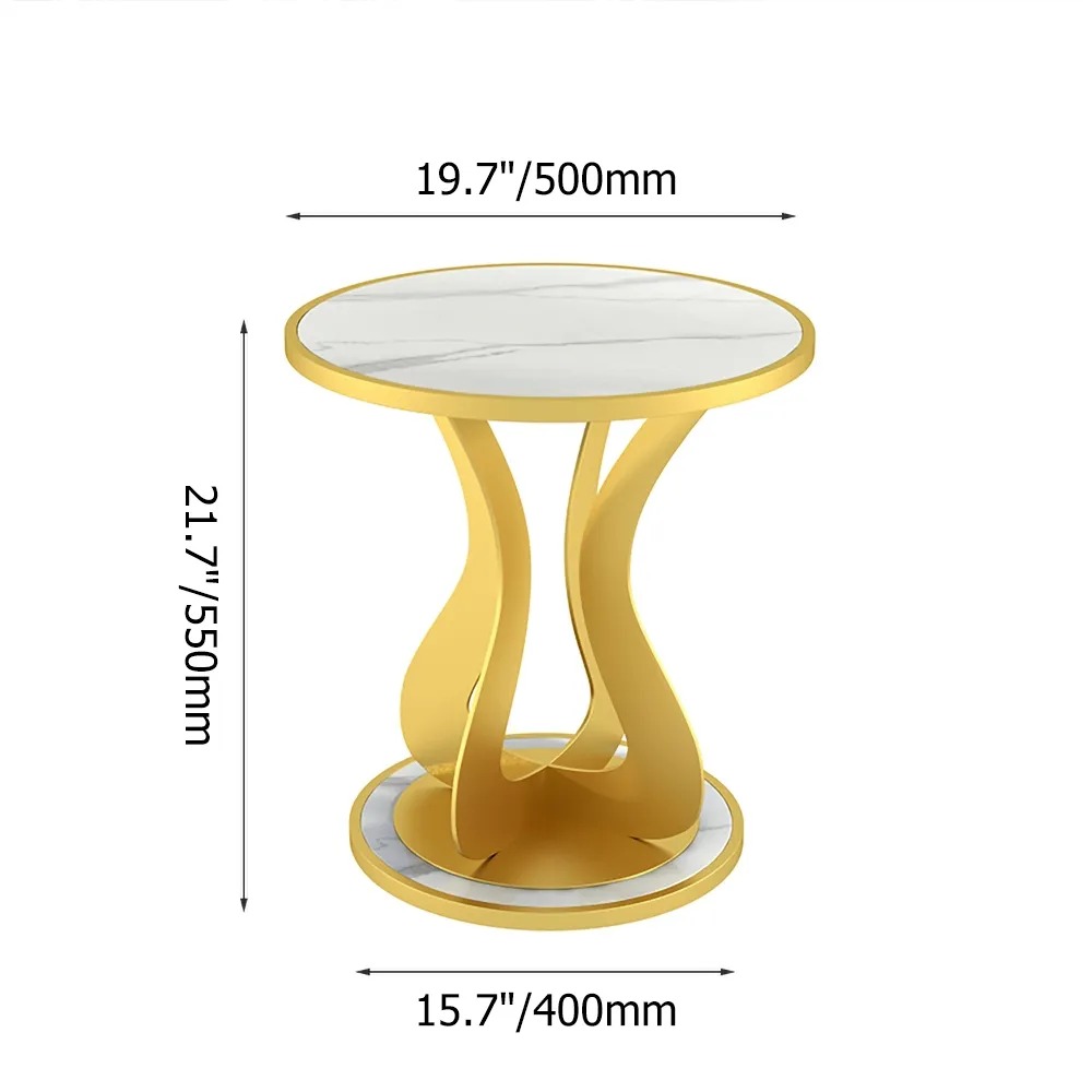 Modern White Round End Table with Marble Top Metal Base window image