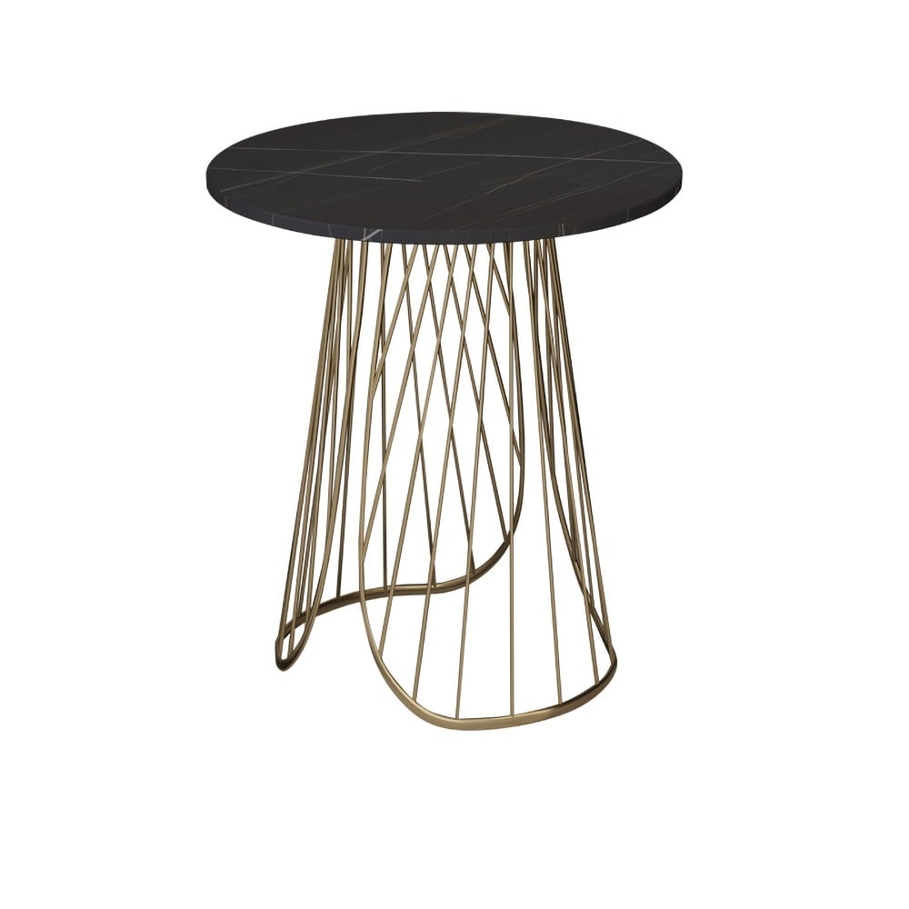 Black Modern Side Table with Sintered Stone Top Metal Frame window image