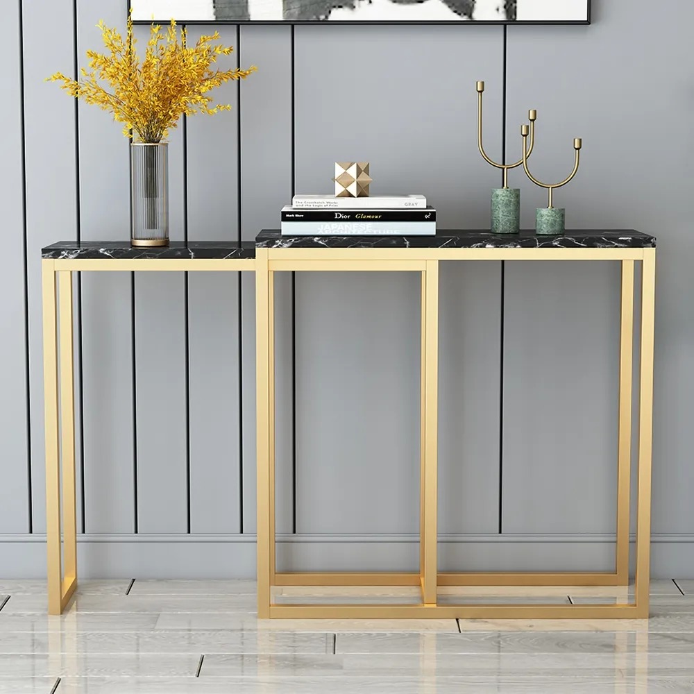 Black Adjustable Console Table with Marble Top window image