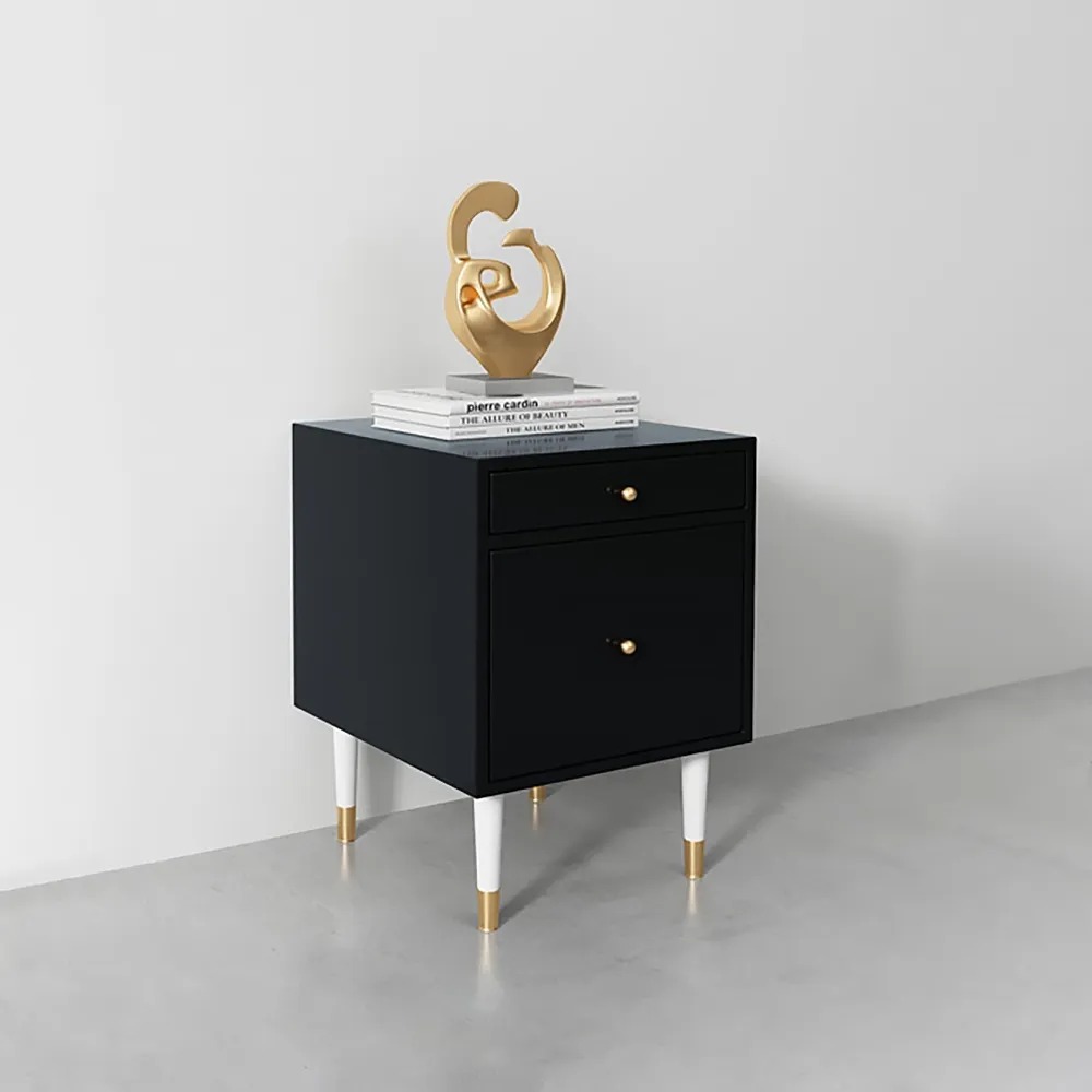 Black Modern Bedroom Nightstand 2-Drawer Bedside Table window image