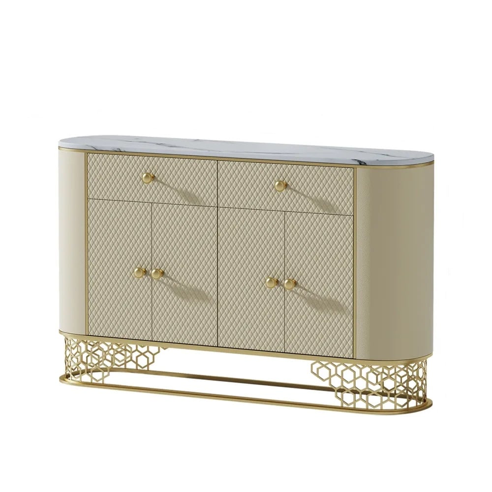 Sideboard Cabinet Faux Marble Faux Leather Upholstery with Storage Drawers&Doors window image