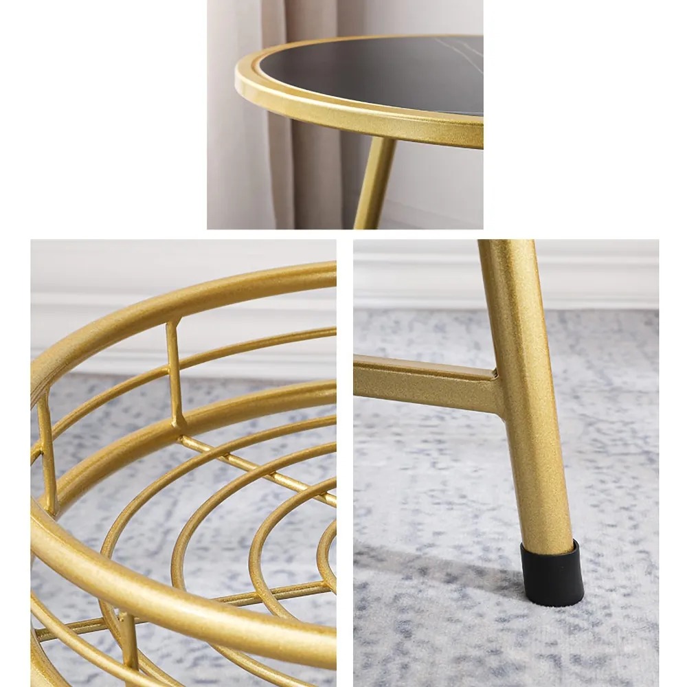 Black Round Side Table with Storage Sintered Stone Top End Table window image