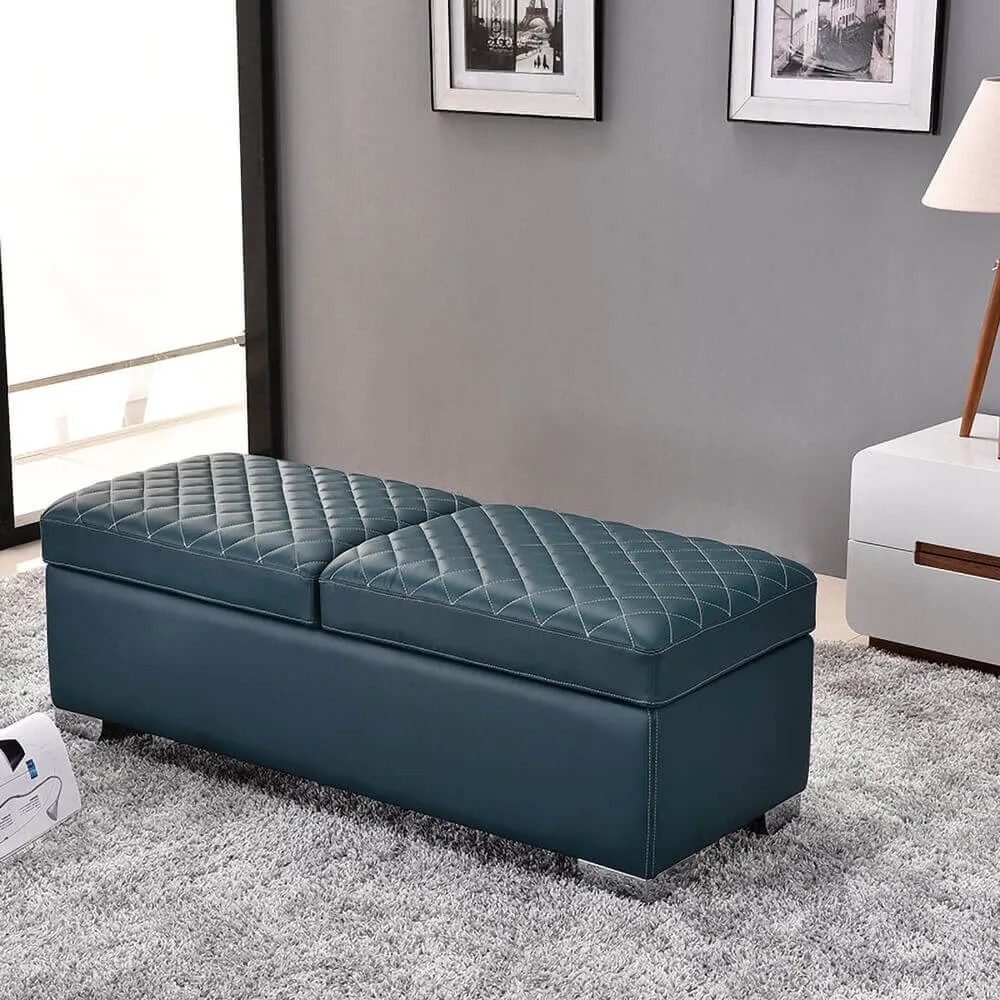 Banc en cuir rembourré 2 rabattables pour chambre à coucher, vert-grand image de fenêtre
