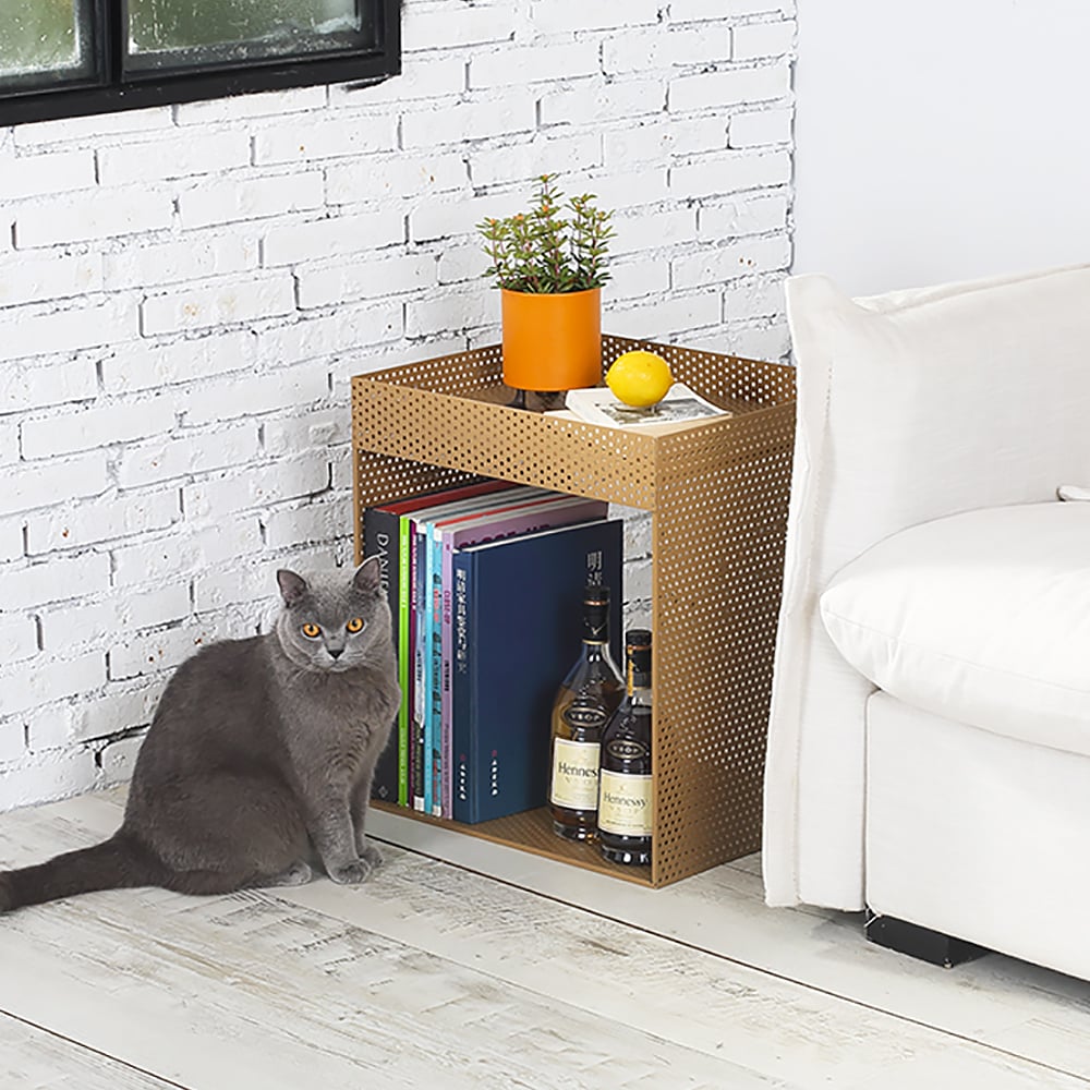 Moderne bijzettafel met staande plank van gaas in goud Vensterafbeelding