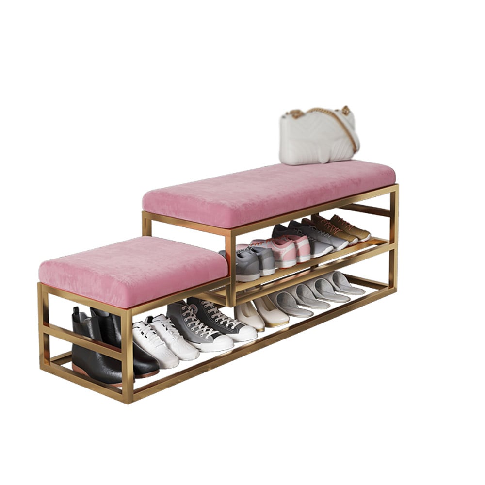 Banc de couloir moderne avec rangement pour chaussures, rembourré en velours, rose image de fenêtre