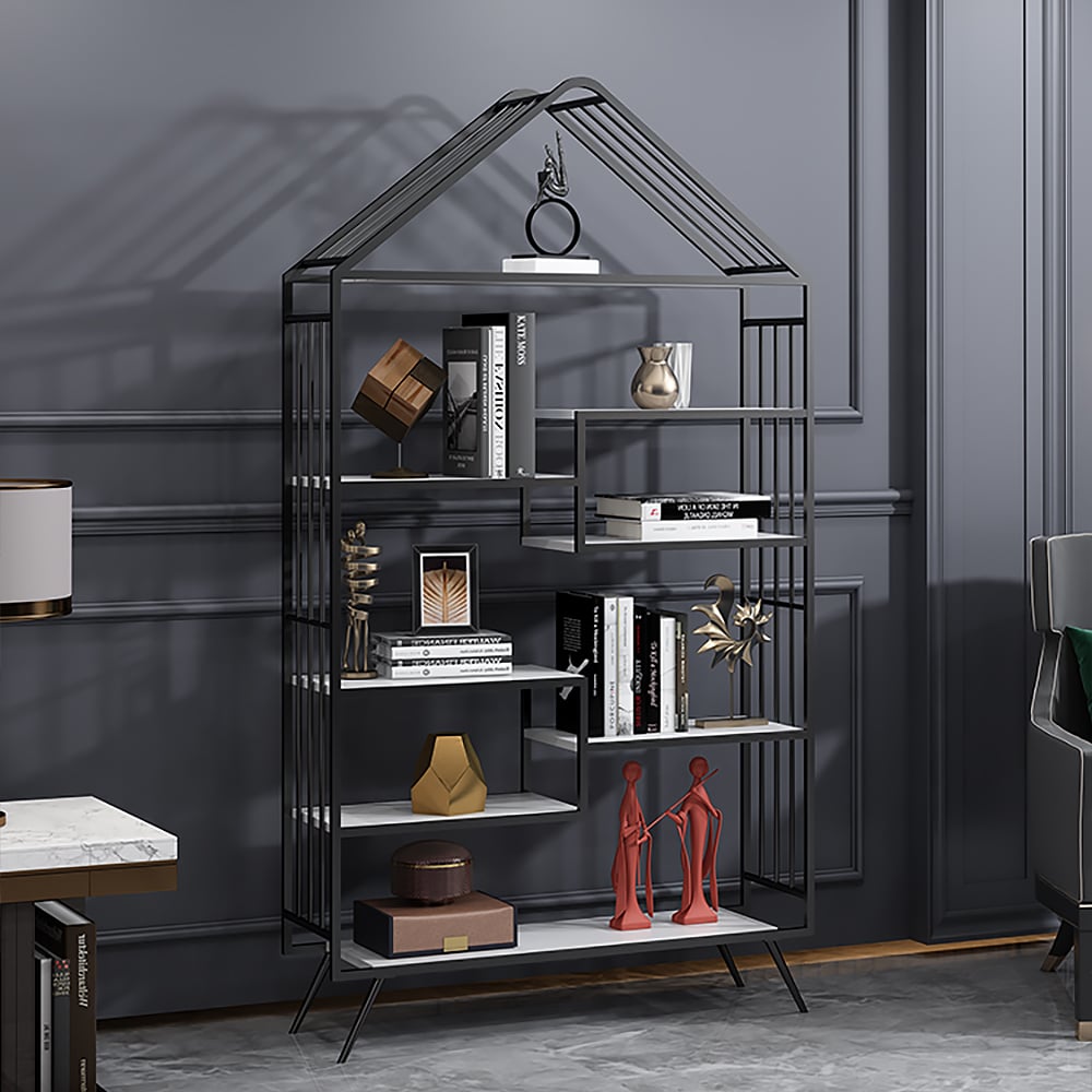 Modern Metal 8-Tier Shelf Etagere Bookshelf in Black window image