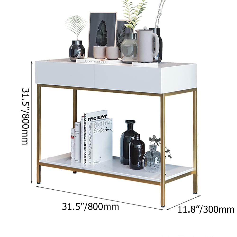 White Console Table with Drawers & Shelf Metal Frame window image