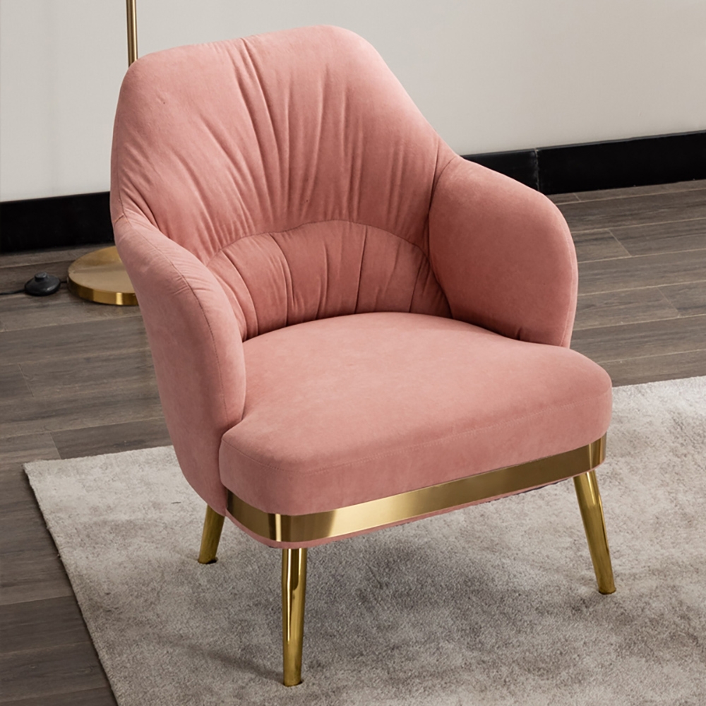 Pink Modern Accent Chair Tufted Velvet Upholstered Metal in Gold window image