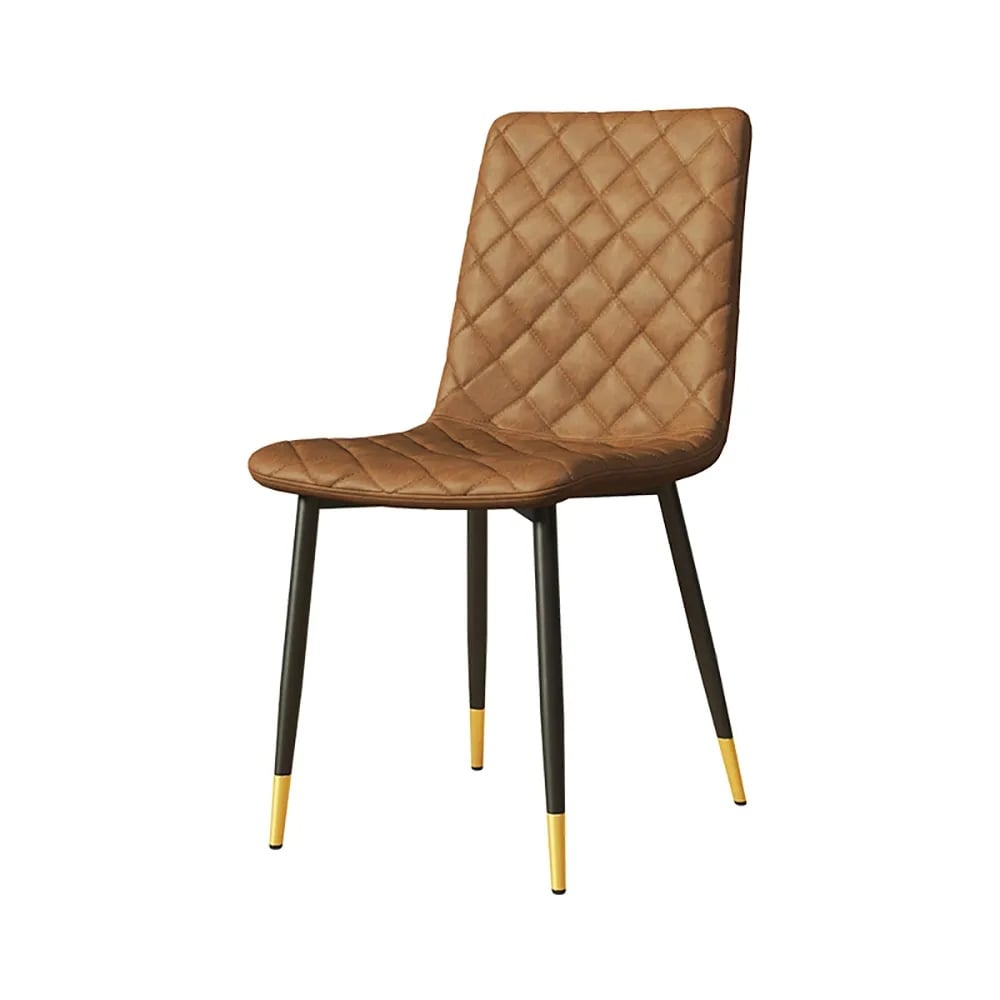 Light Brown PU Leather High Back Upholstered Dining Chair in Black & Gold Legs Set of 2 window image