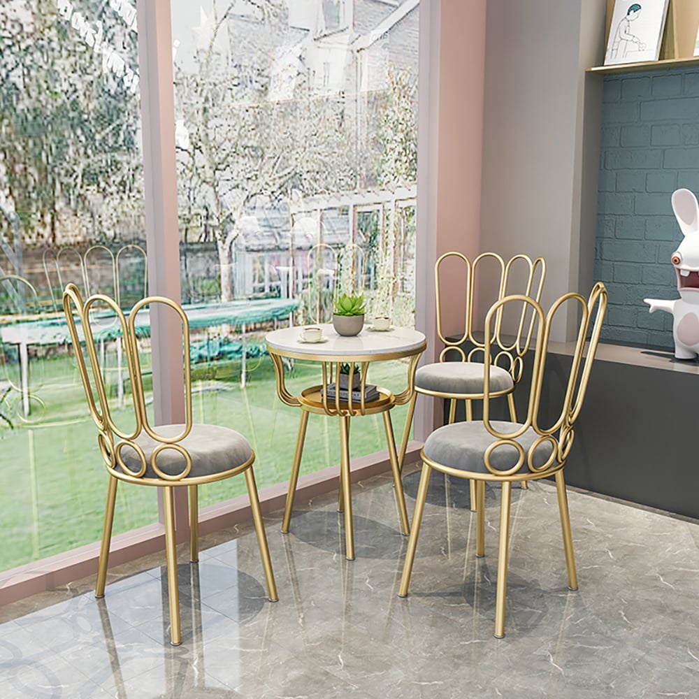 Bar Table Sets with Storage Marble Top & Metal Frame Stools Included in Gray window image