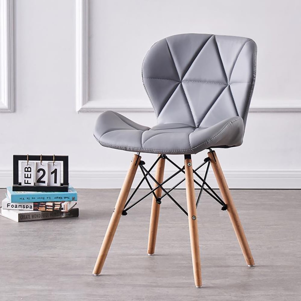 Morden Dining Chair Bucket Seat Upholstered Armless PU Leather Solid Beech Legs Chair Set of 2 window image