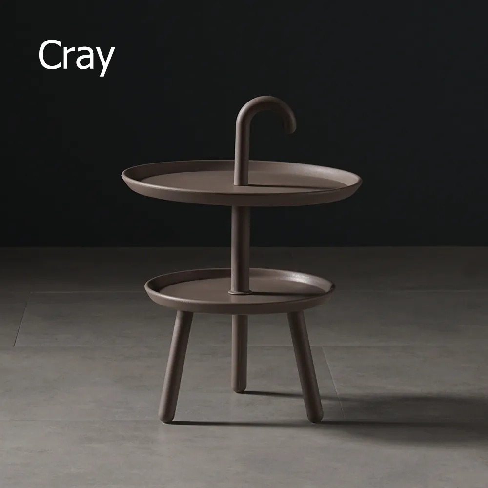 Grey Round Side Table PP Plastic with 2-Shelf End Table window image