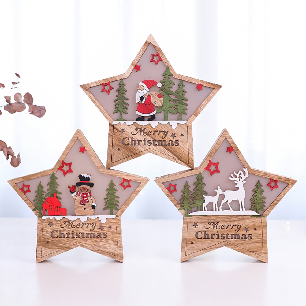 Christmas Decoration Table Lamp Wood Battery Operated LED Desktop Lamp Set of 2 C window image