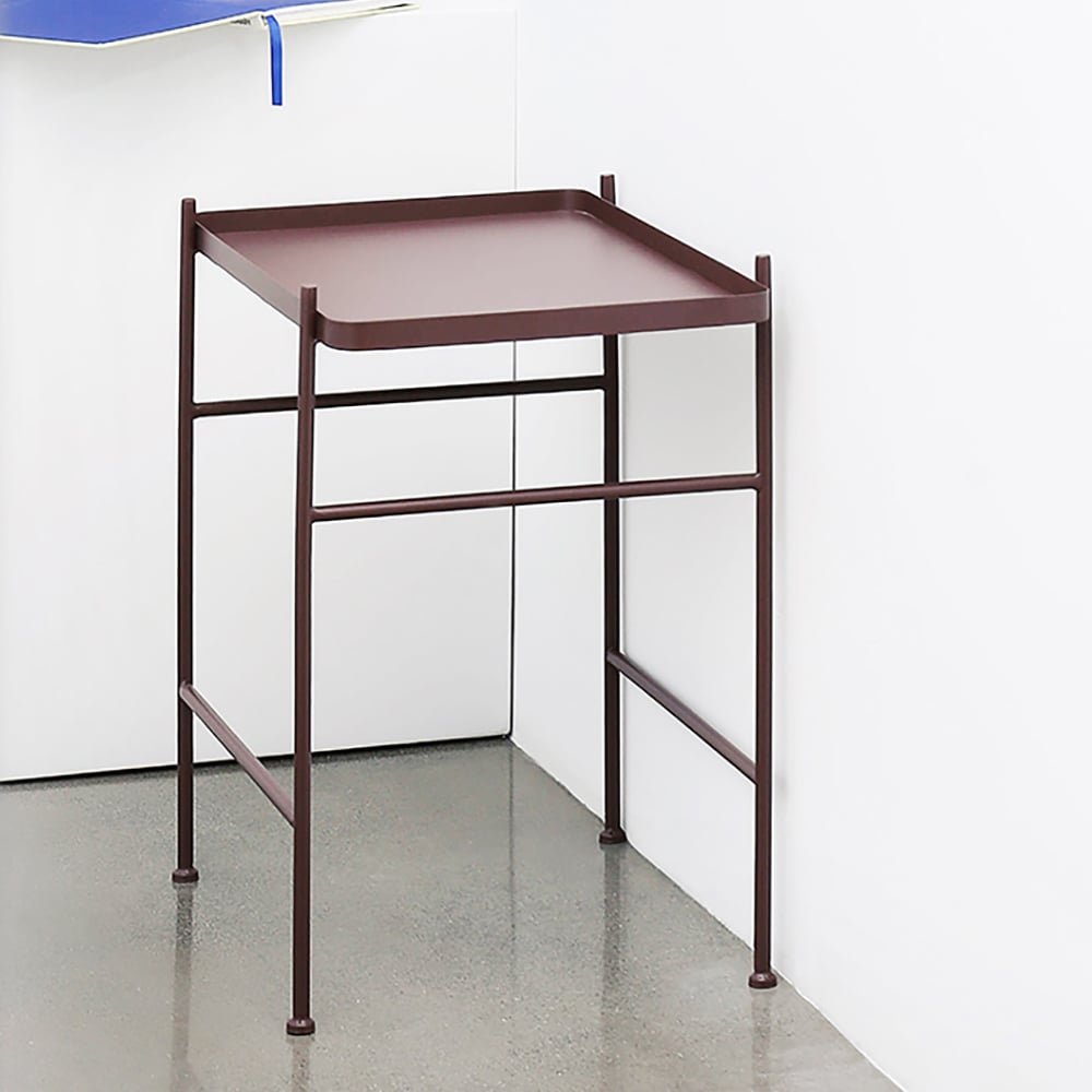 Purple End Table with Tray Top Metal Frame Side Table window image