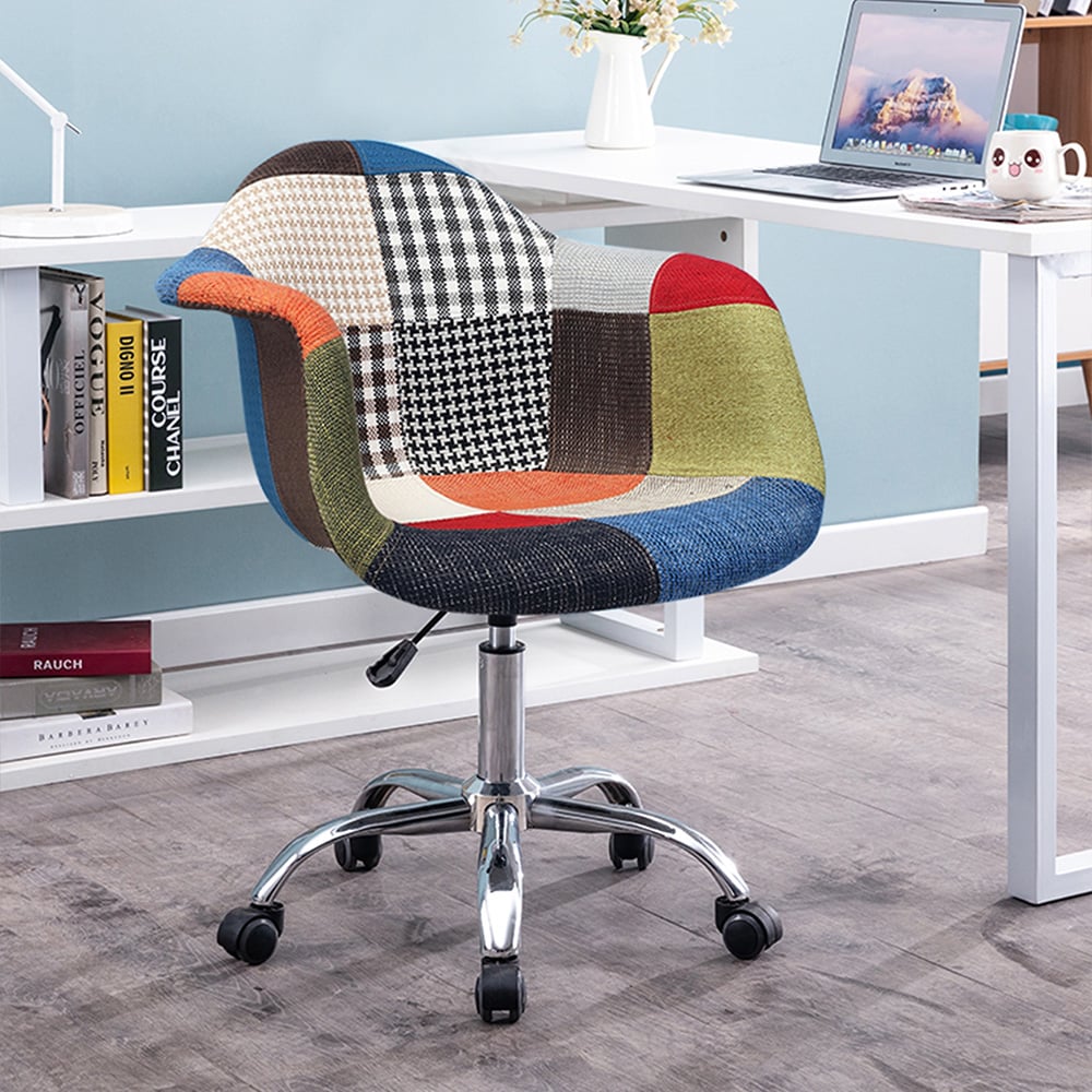 Modern Linen Swivel Office Chair with Arms for Desk Upholstered ...