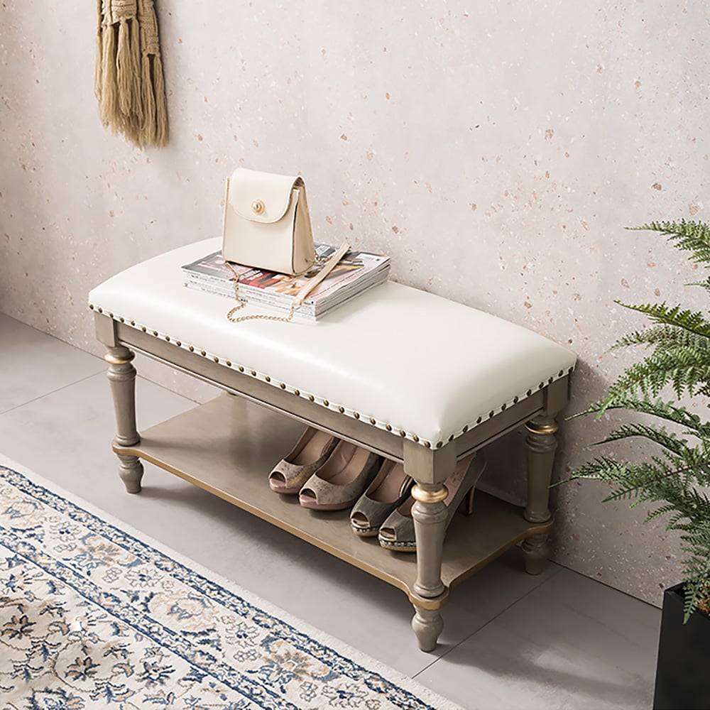 900mm Cushioned Bench White Upholstered Bench with Storage window image